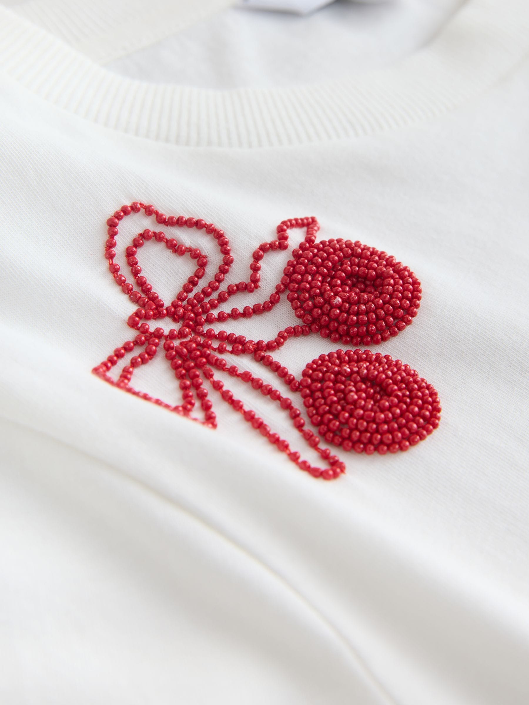 Buy White Embellished Heart Short Sleeve Crew Neck T-Shirt from