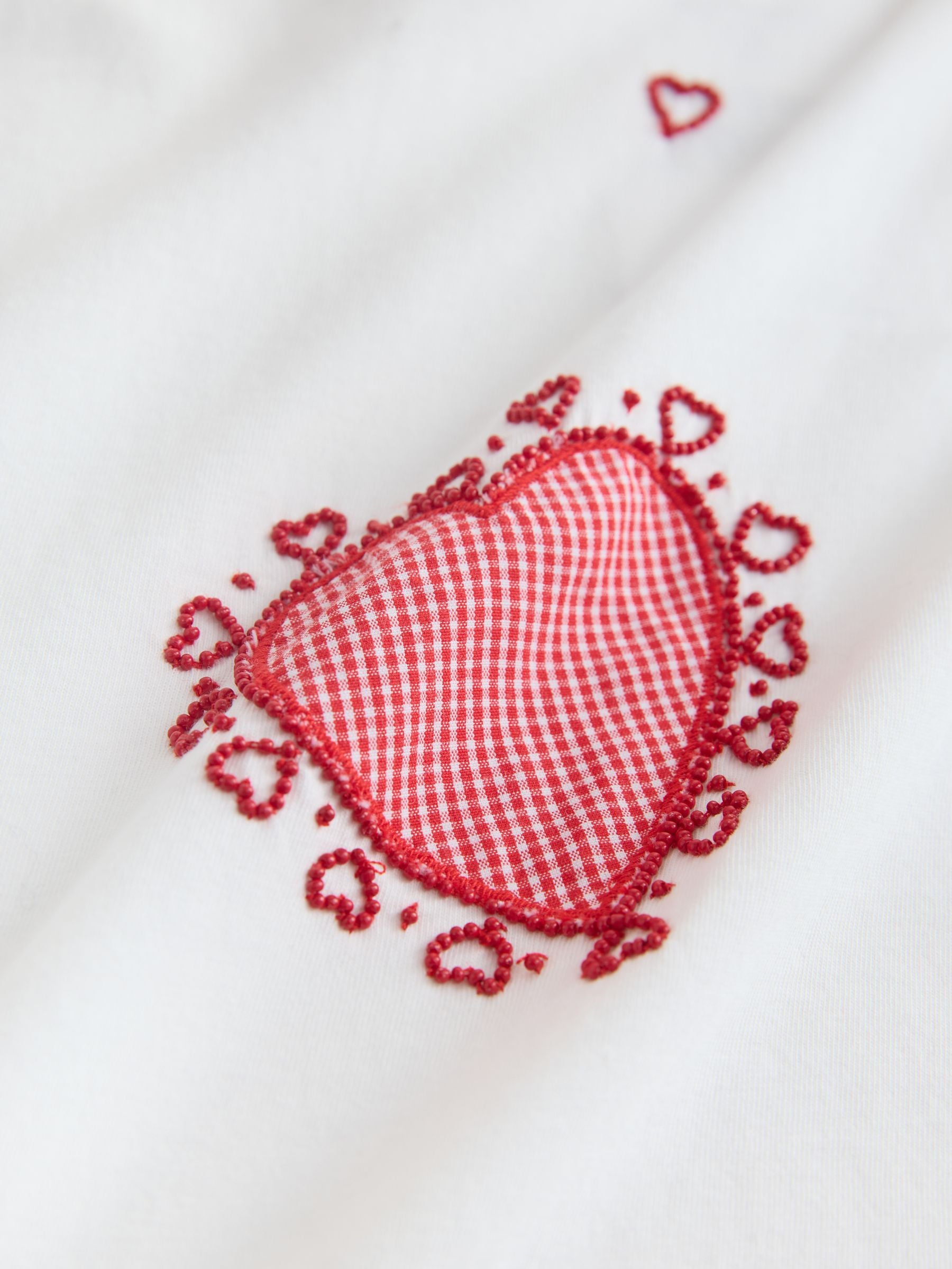 Buy White Embellished Heart Short Sleeve Crew Neck T-Shirt from