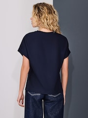 Navy/Ecru Stripe Short Sleeve Keyhole Crew Neck Top - Image 4 of 8