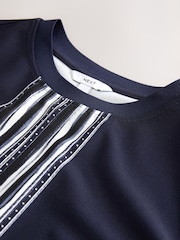 Navy/Ecru Stripe Short Sleeve Keyhole Crew Neck Top - Image 8 of 8