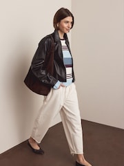 Brown/Blue/Ecru Stripe Interlock Long Sleeve Crew Neck T-Shirt - Image 2 of 7