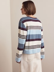 Brown/Blue/Ecru Stripe Interlock Long Sleeve Crew Neck T-Shirt - Image 3 of 7