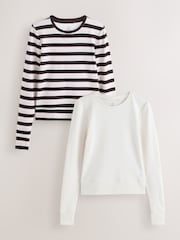 Ecru/Pink/Chocolate Brown Stripe - Thermal Soft Touch Long Sleeve Crew Neck Top - Imagen 6 de 10