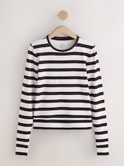 Ecru/Pink/Chocolate Brown Stripe - Thermal Soft Touch Long Sleeve Crew Neck Top - Imagen 7 de 10