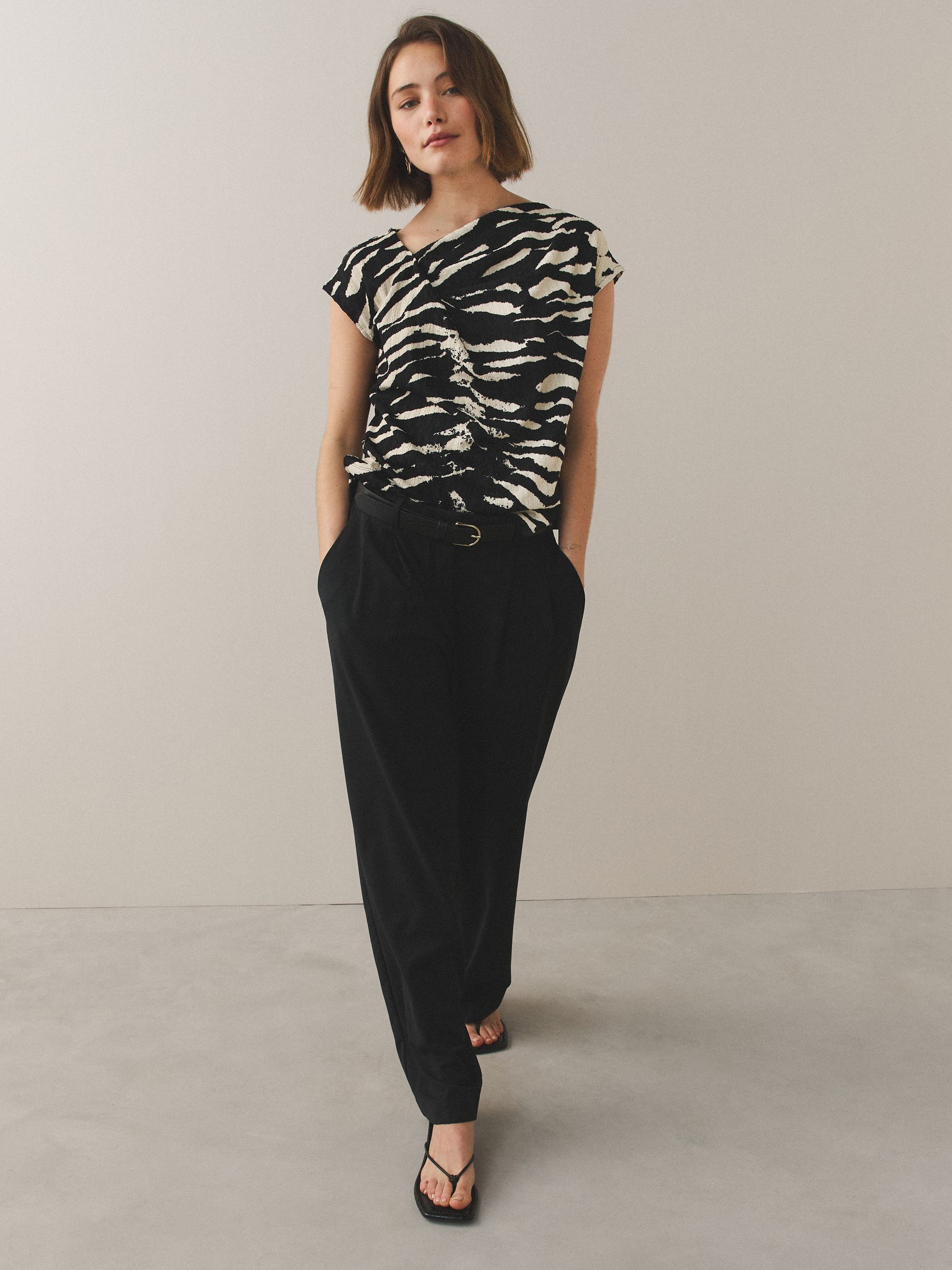 Buy Black/White Zebra Print Asymmetric Pleated Drape Short Sleeve