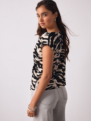 Zebra Print Asymmetric Pleated Drape Short Sleeve Top - Image 4 of 8