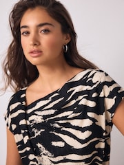 Zebra Print Asymmetric Pleated Drape Short Sleeve Top - Image 5 of 8