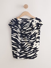 Zebra Print Asymmetric Pleated Drape Short Sleeve Top - Image 6 of 8