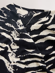 Zebra Print Asymmetric Pleated Drape Short Sleeve Top - Image 7 of 8