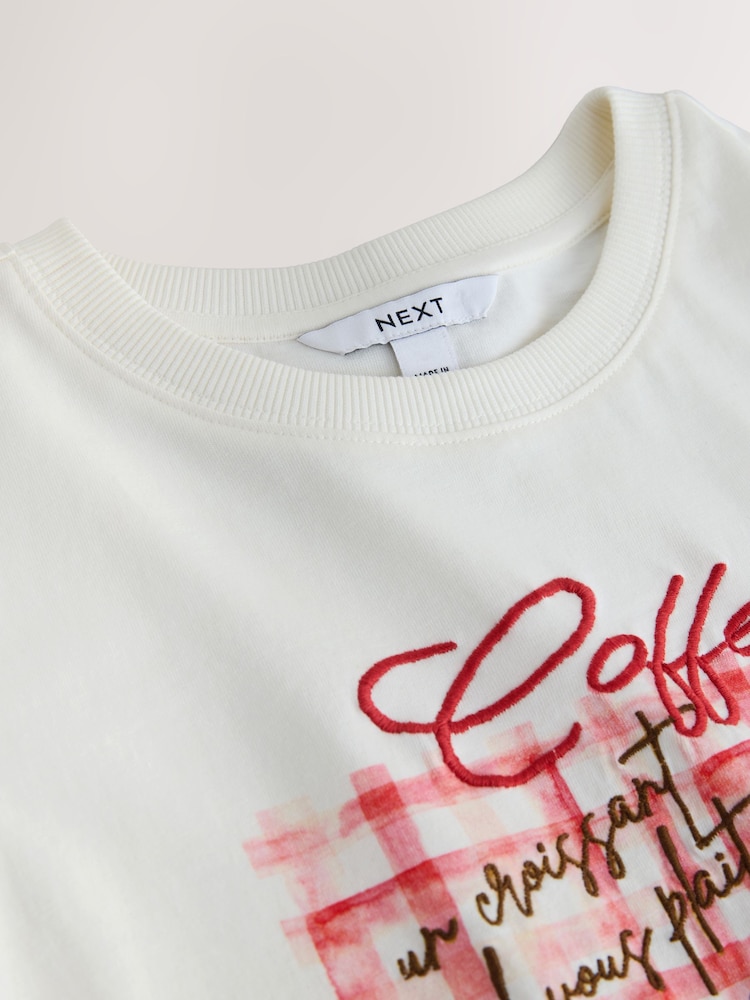 Ecru Embellished Coffee Club Short Sleeve Top - Image 7 of 7 Ecru Embellished Coffee Club Short Sleeve Top - Image 7 of 7