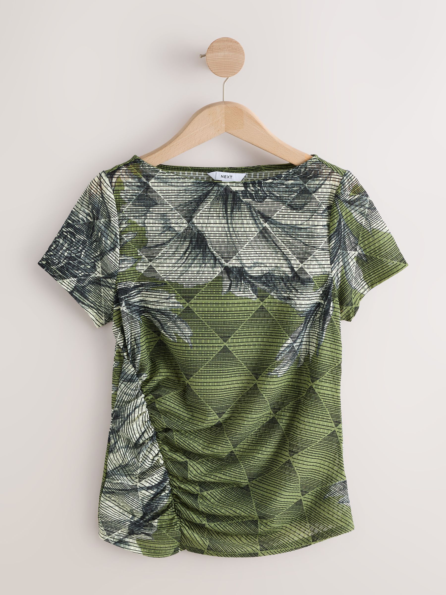 Buy Green Floral Print Shirred Textured Drape Short Sleeve Slash