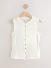 Ecru Ribbed Button Through Sleeveless Top - Image 5 of 7