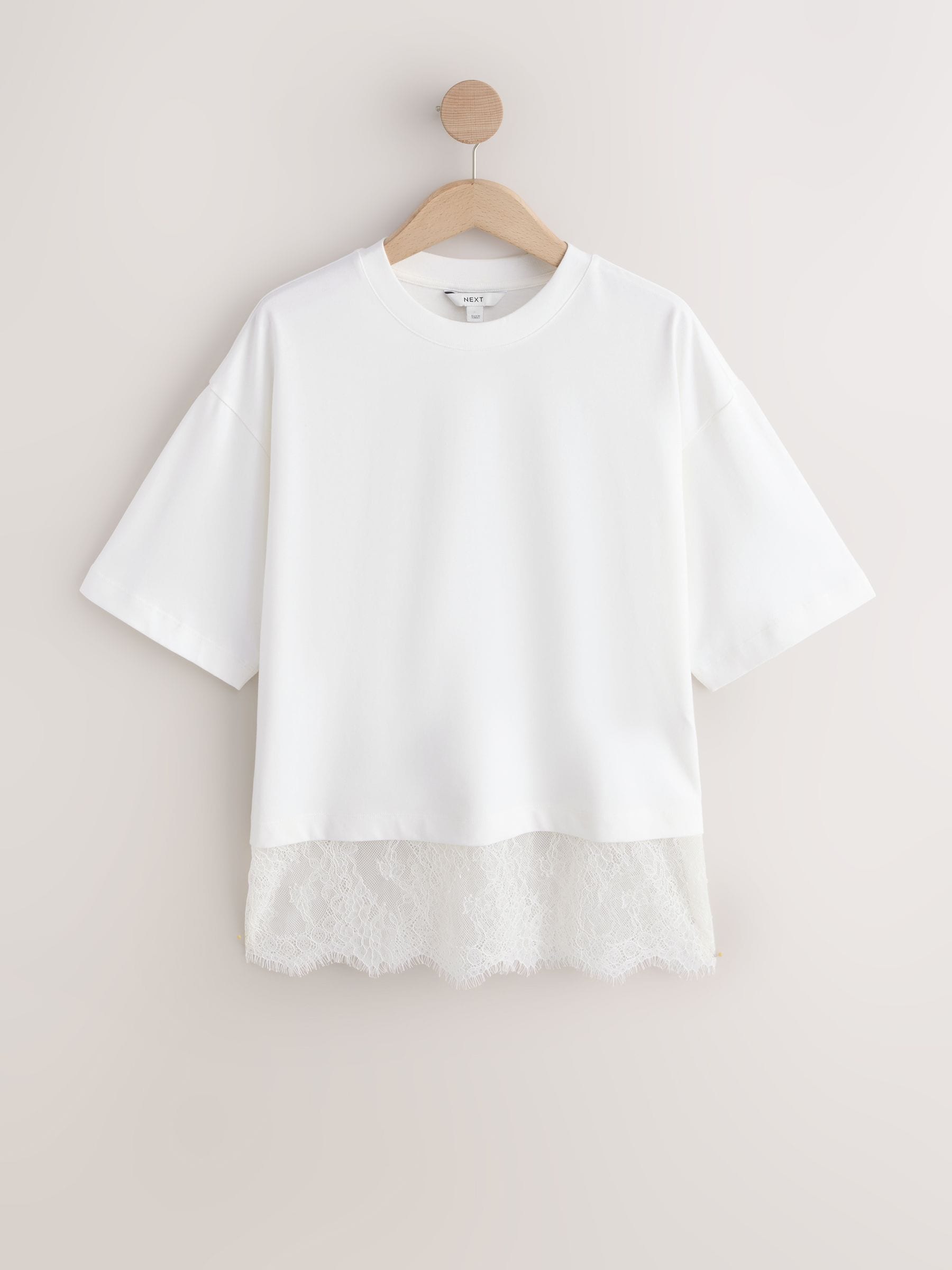 Comprar Ecru - Camiseta de manga curta com barra de renda from