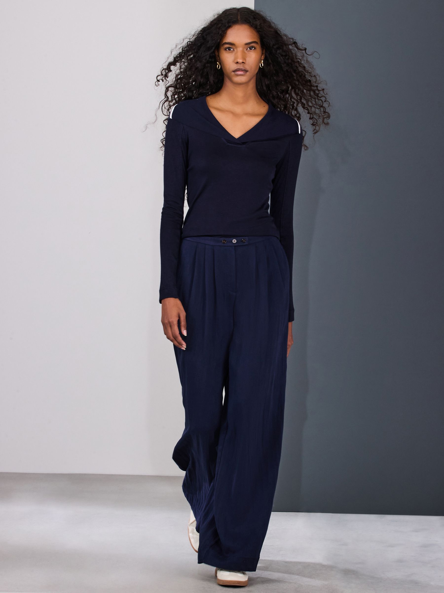 Buy Navy Sailor Collar Long Sleeve Top from Next USA
