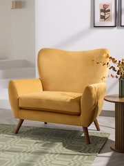 Soft Velvet Ochre Yellow Wilson Snuggle Seat Highback Armchair - Image 1 of 10
