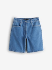 Mid Blue Denim Pleated Shorts - Image 1 of 1