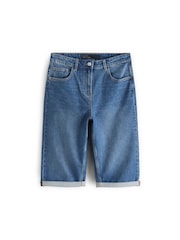 Mid Blue Denim Wash Knee Length Shorts - Image 1 of 1