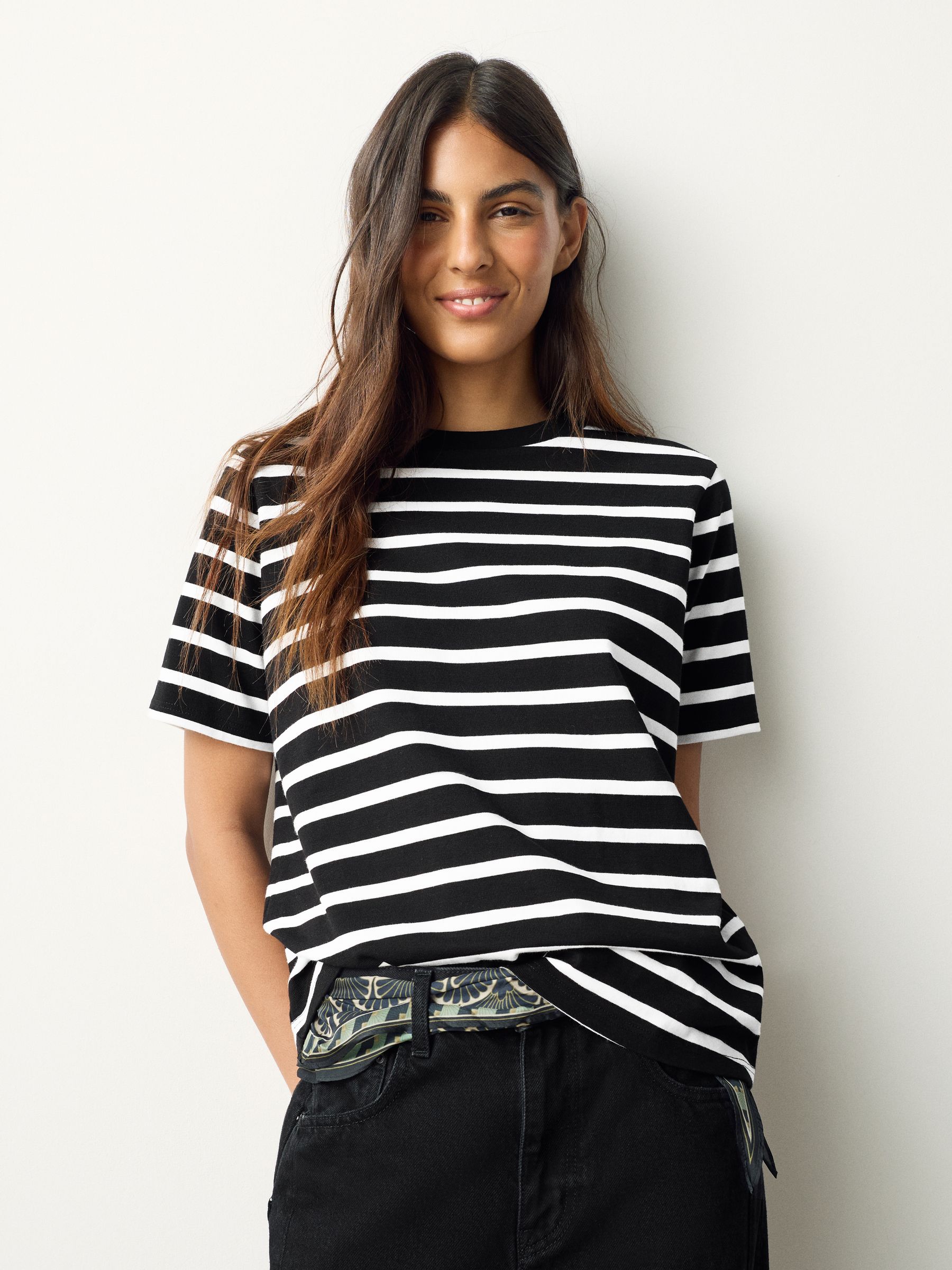 Buy Black/White Stripe Heavyweight Short Sleeve Crew Neck T-Shirt
