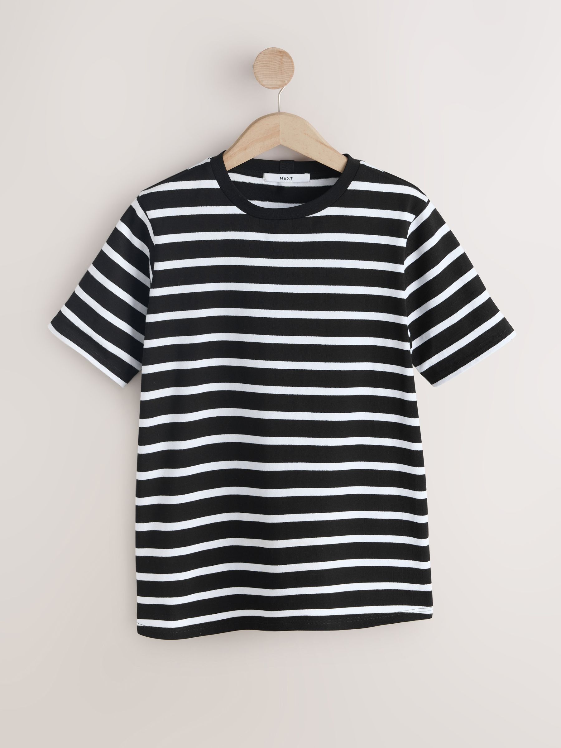 Buy Black/White Stripe Heavyweight Short Sleeve Crew Neck T-Shirt