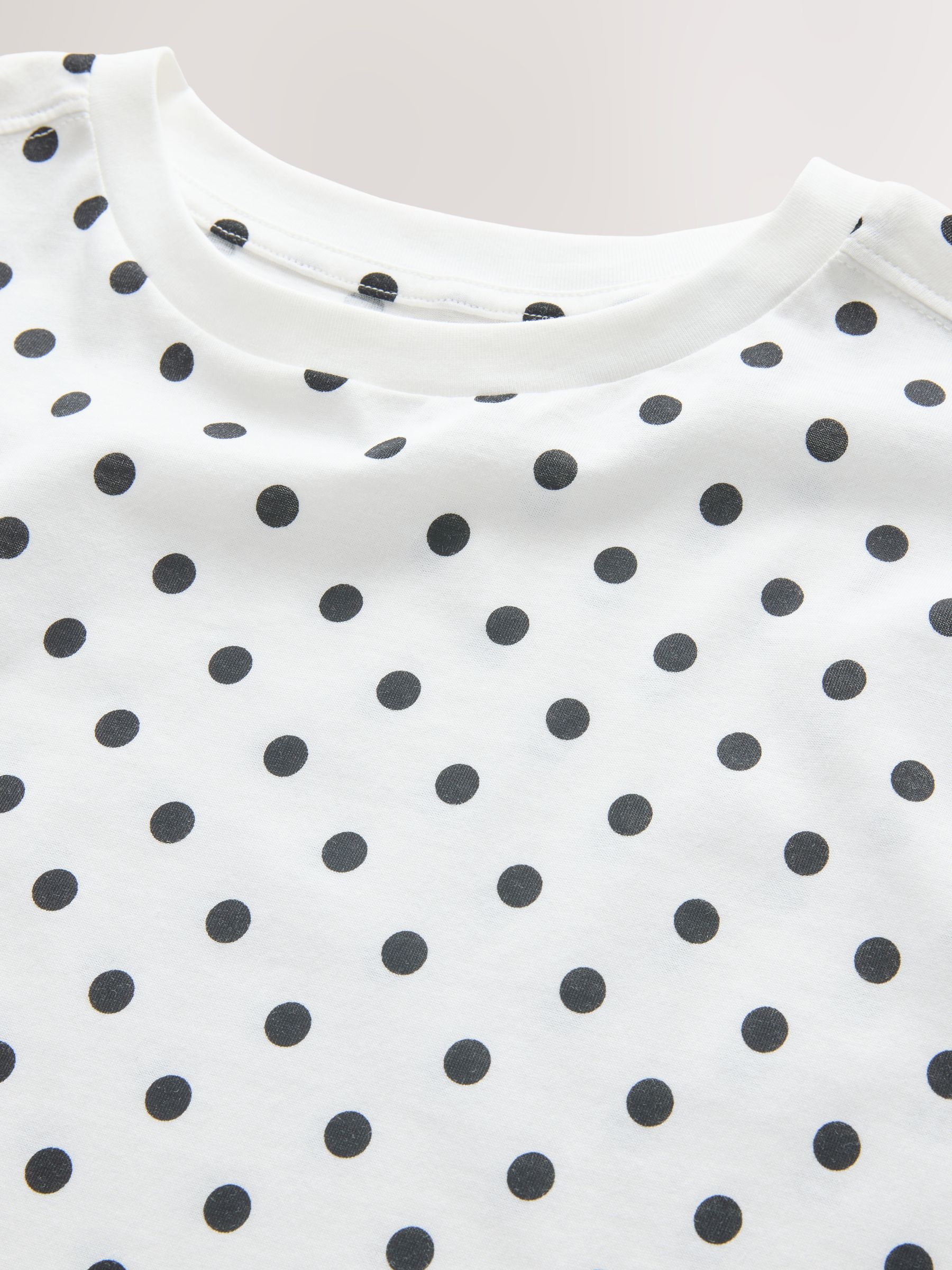 Buy White/Black Polka Dot Relaxed Boxy Elbow Length Crew Neck T