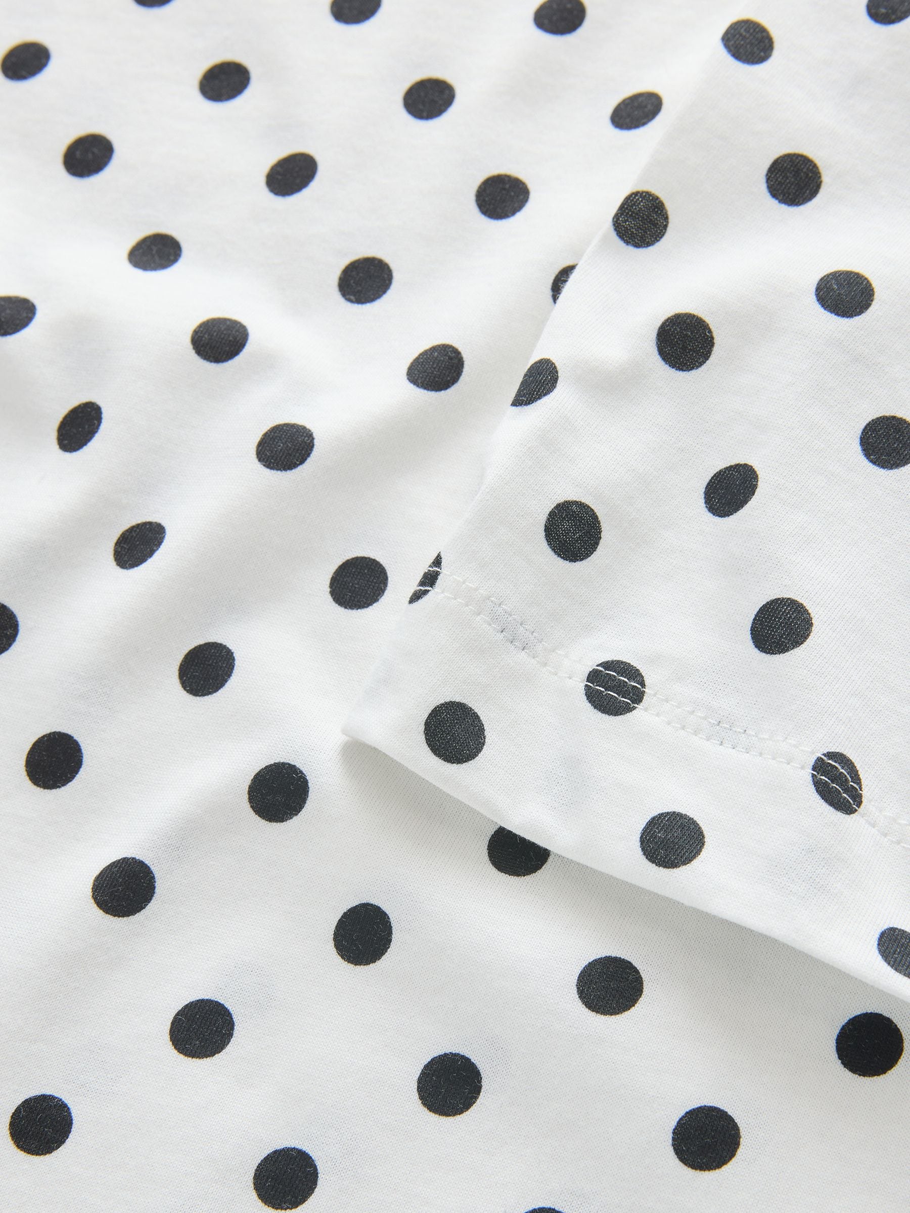 Buy White/Black Polka Dot Relaxed Boxy Elbow Length Crew Neck T