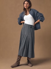 Svart/grå - Gingham Midi Skjørt med folder - Bilde 1 av 9