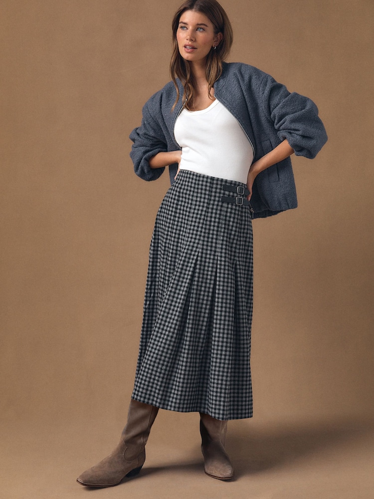 أسود/رمادي - تنورة متوسطة الطول بنقشة مربعات - صورة 1 من 9 أسود/رمادي - تنورة متوسطة الطول بنقشة مربعات - صورة 1 من 9