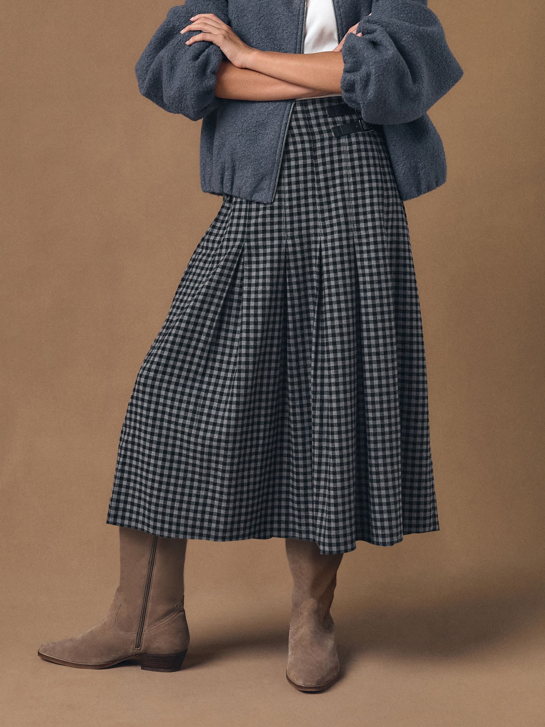 Buy Black/Grey Gingham Midi Kilt Skirt from Next USA