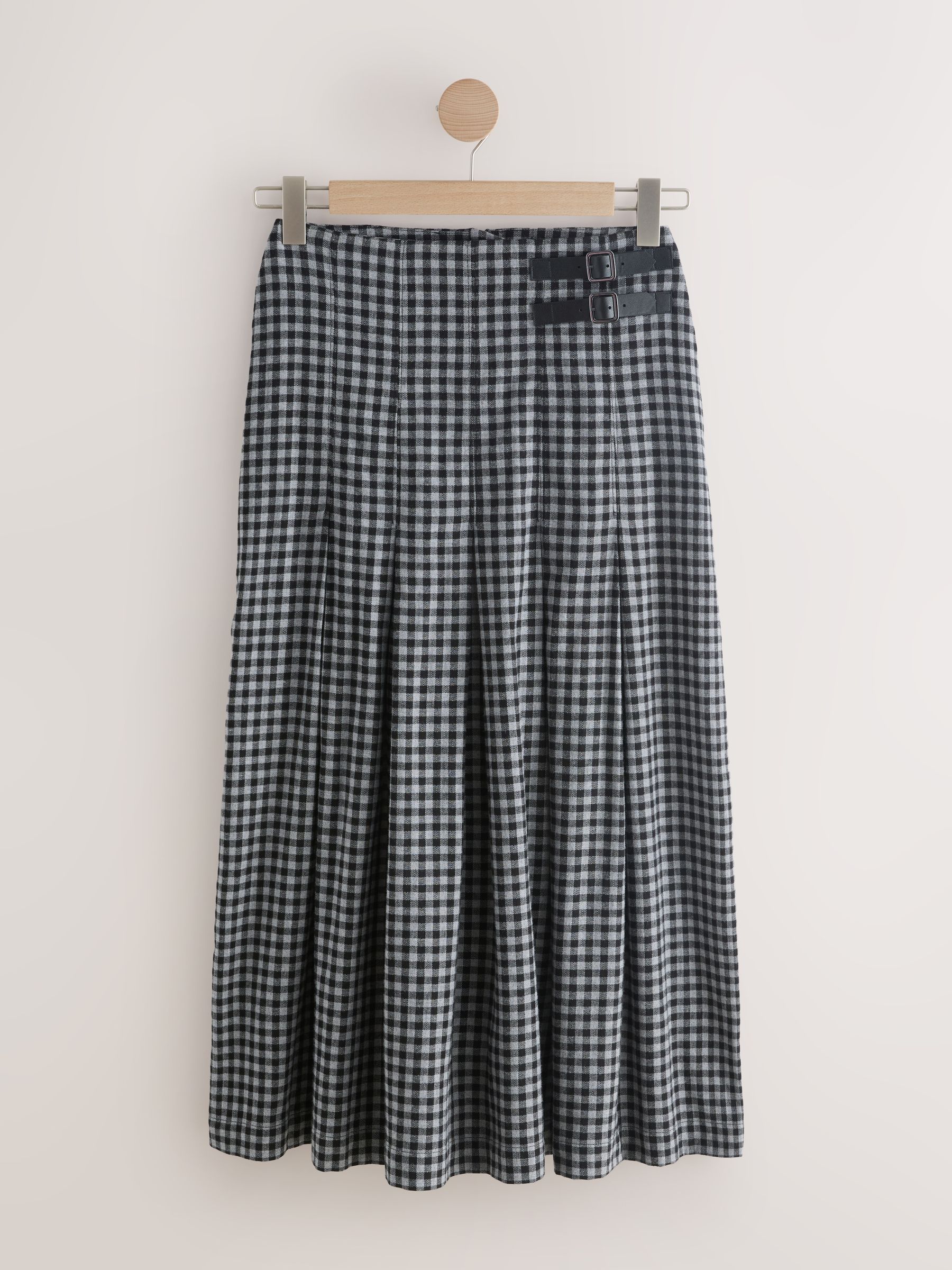 Buy Black/Grey Gingham Midi Kilt Skirt from Next USA