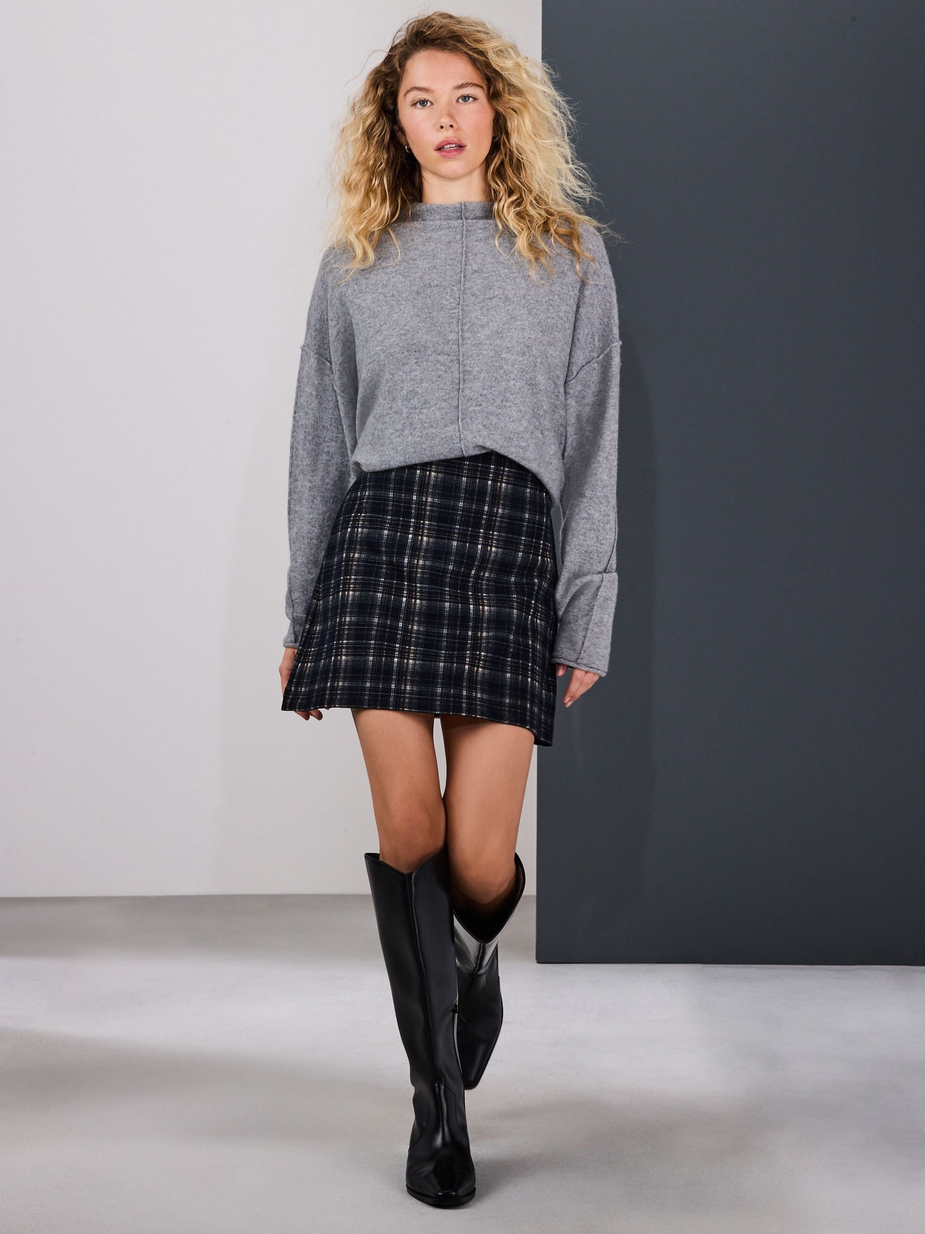 Buy Navy Blue Check Brushed Mini Skirt from Next USA