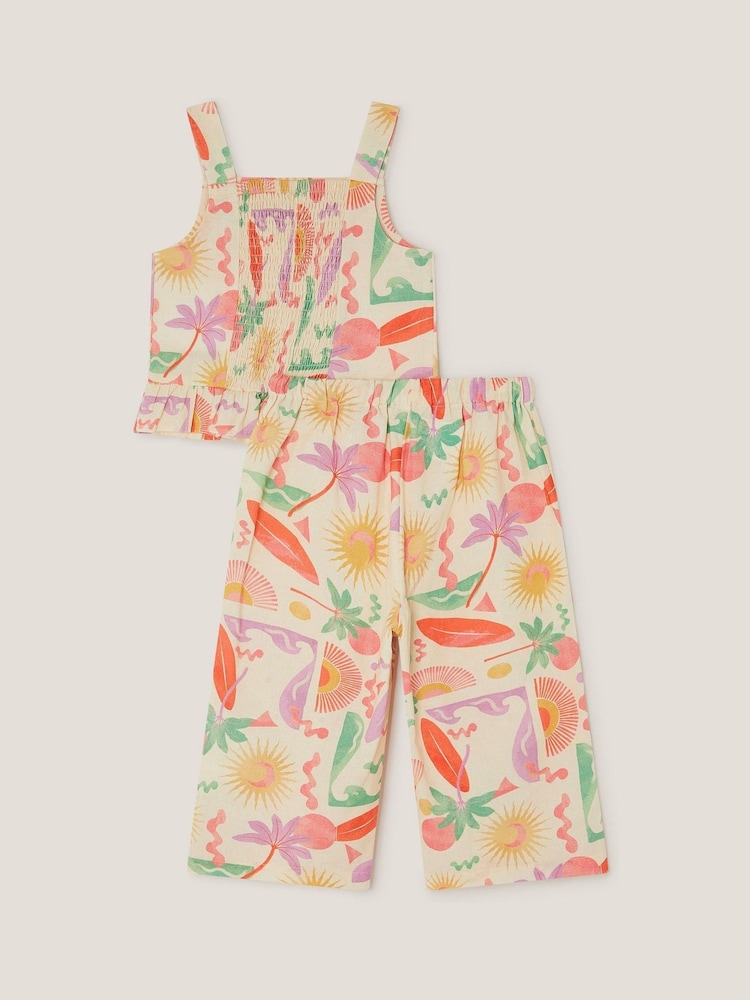 Monsoon Natural Palm Print Top and Trousers Set - Image 2 of 4