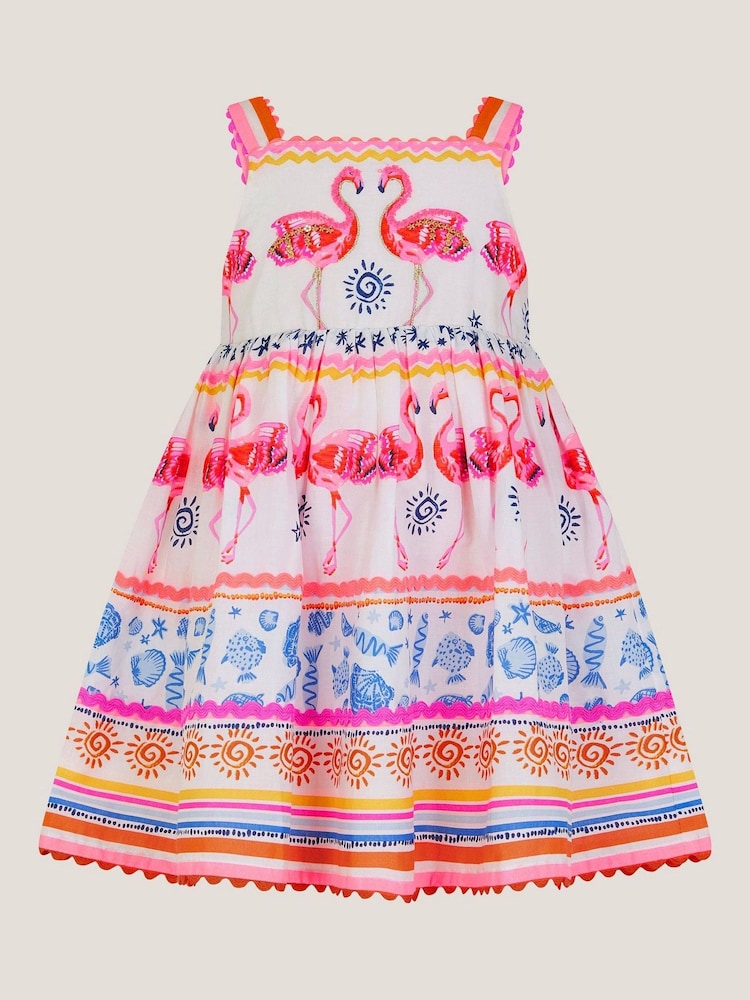 Monsoon Natural Baby Sequin Embellished Flamingo Dress - Image 2 of 4