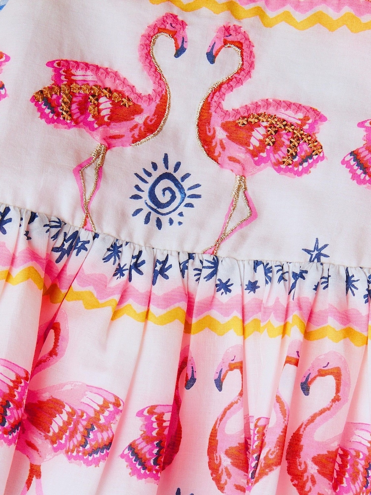 Monsoon Natural Baby Sequin Embellished Flamingo Dress - Image 4 of 4