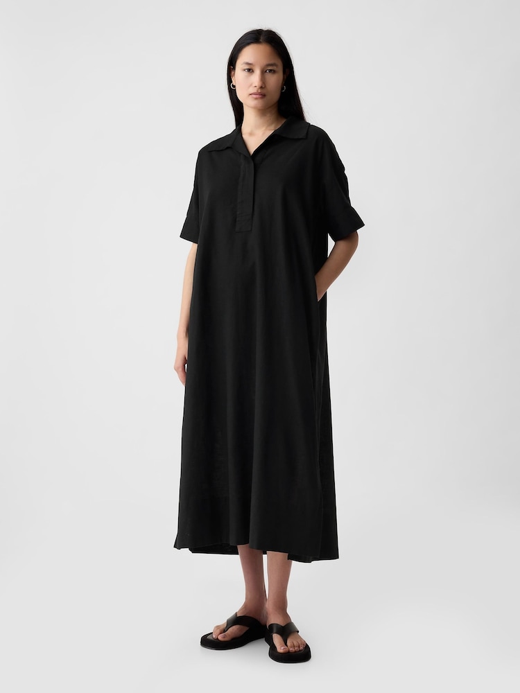 Gap Black Linen-Cotton Short Sleeve Maxi Dress - Image 1 of 5 Gap Black Linen-Cotton Short Sleeve Maxi Dress - Image 1 of 5
