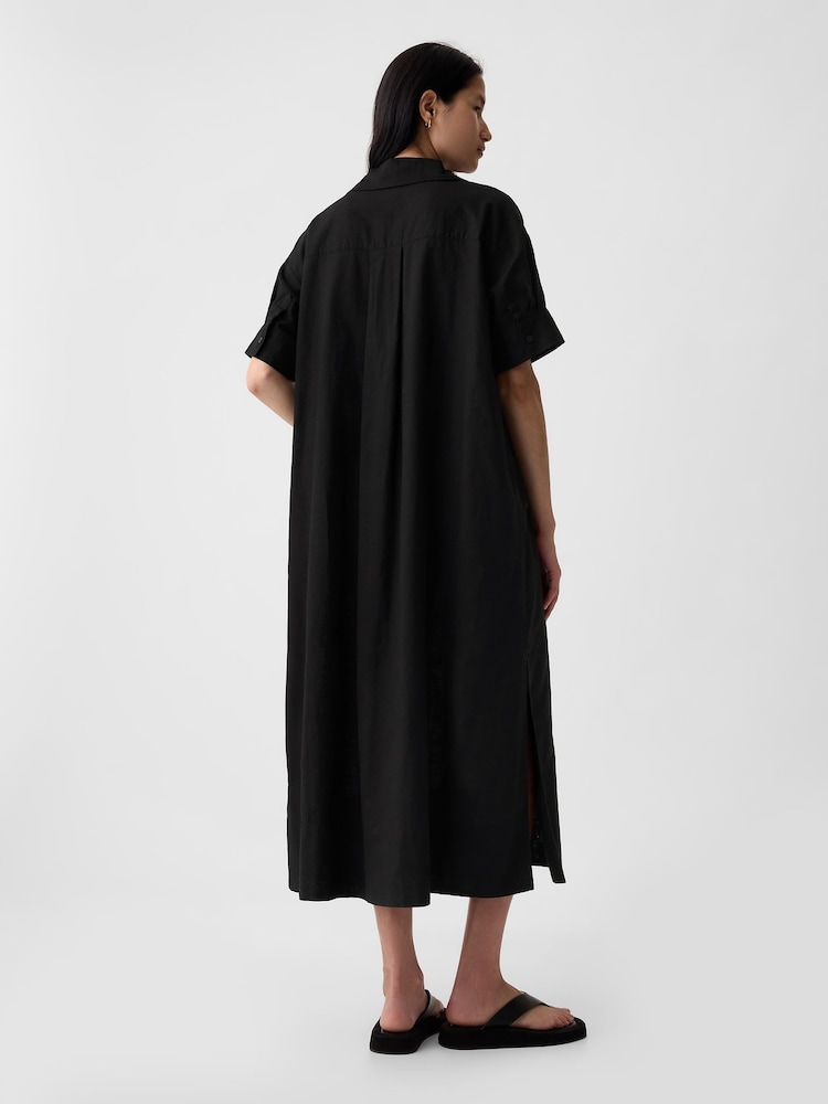 Gap Black Linen-Cotton Short Sleeve Maxi Dress - Image 2 of 5 Gap Black Linen-Cotton Short Sleeve Maxi Dress - Image 2 of 5
