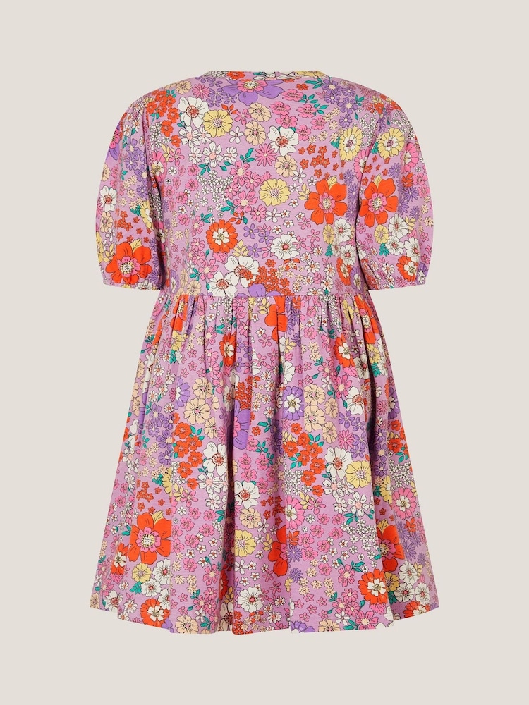 Monsoon Purple Floral Print Jersey Skater Dress - Image 2 of 3 Monsoon Purple Floral Print Jersey Skater Dress - Image 2 of 3