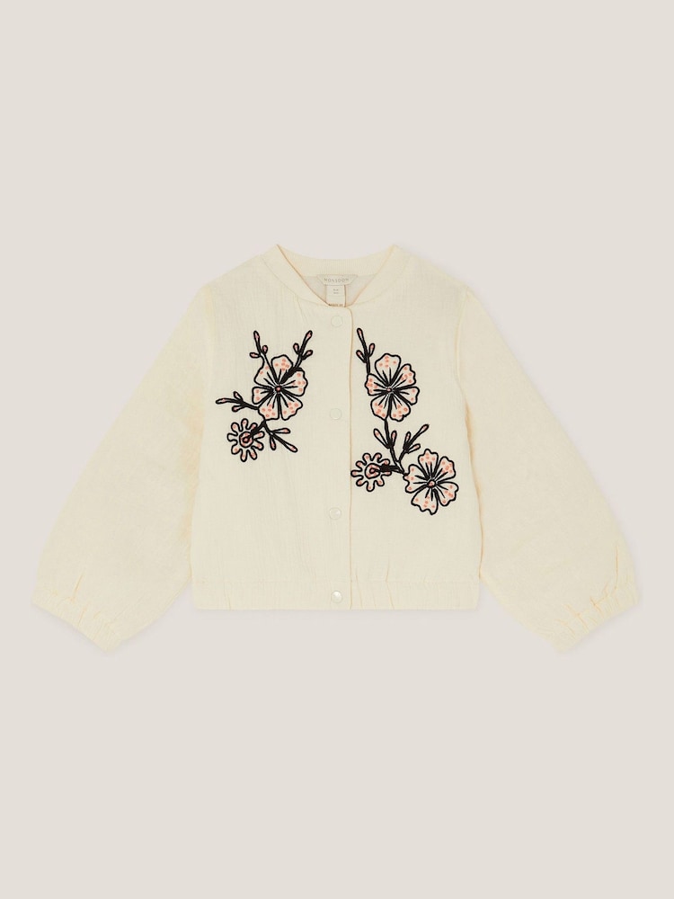 Monsoon Natural Floral Print Embroidered Bomber Jacket - Image 1 of 4