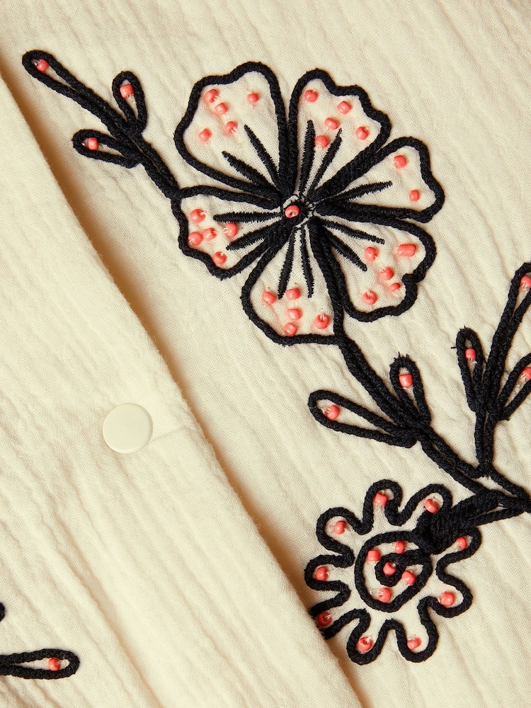 Monsoon Natural Floral Print Embroidered Bomber Jacket - Image 4 of 4