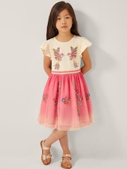 Monsoon Pink Ombre Embellished Hummingbird Print Disco Dress - Image 1 of 4