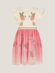 Monsoon Pink Ombre Embellished Hummingbird Print Disco Dress - Image 2 of 4