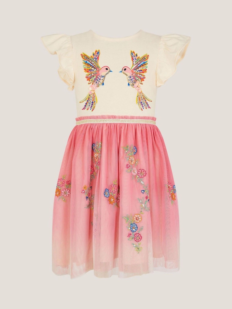 Monsoon Pink Ombre Embellished Hummingbird Print Disco Dress - Image 2 of 4