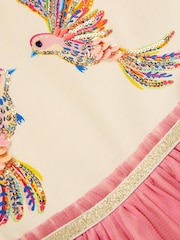 Monsoon Pink Ombre Embellished Hummingbird Print Disco Dress - Image 4 of 4
