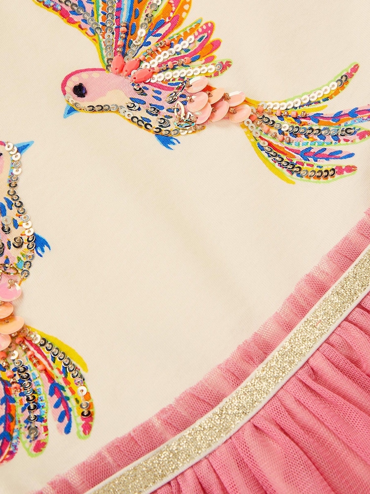Monsoon Pink Ombre Embellished Hummingbird Print Disco Dress - Image 4 of 4