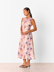 Whistles Pink Petite Floral Print Textured Midi Dress - Image 1 of 5