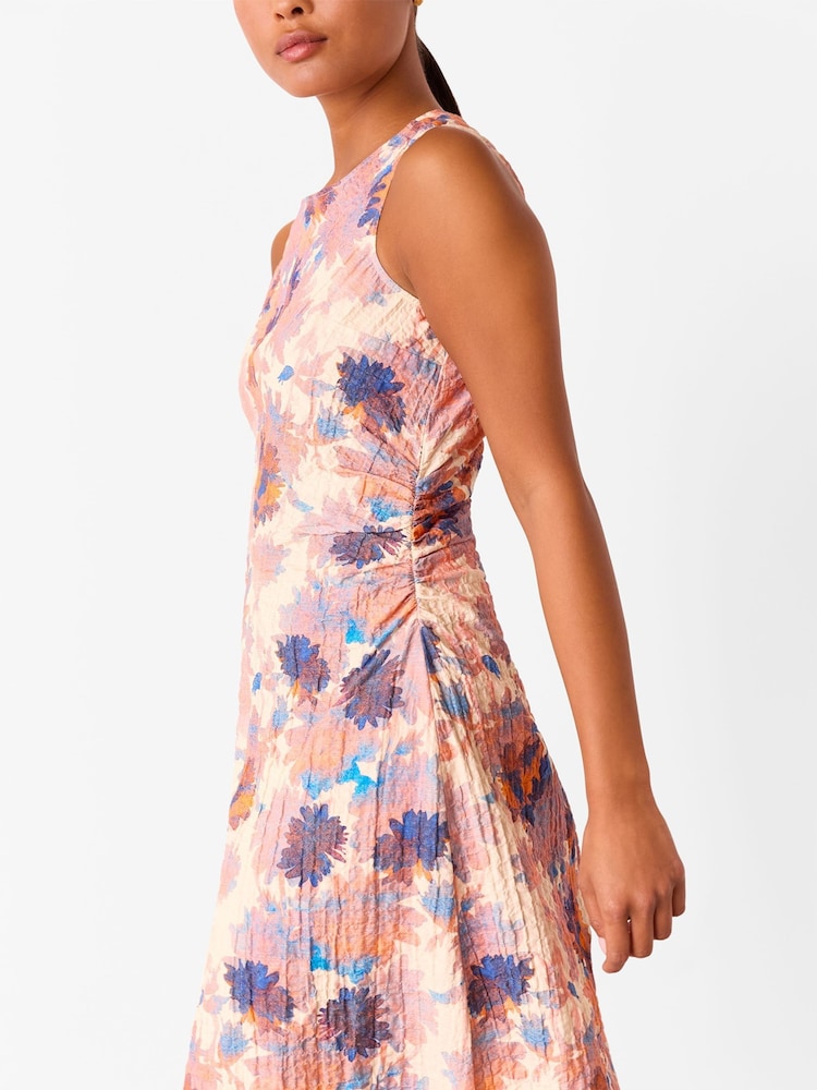 Whistles Pink Petite Floral Print Textured Midi Dress - Image 2 of 5