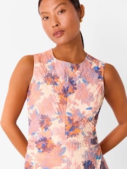 Whistles Pink Petite Floral Print Textured Midi Dress - Image 3 of 5