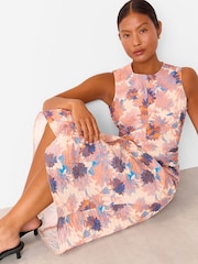 Whistles Pink Petite Floral Print Textured Midi Dress - Image 4 of 5