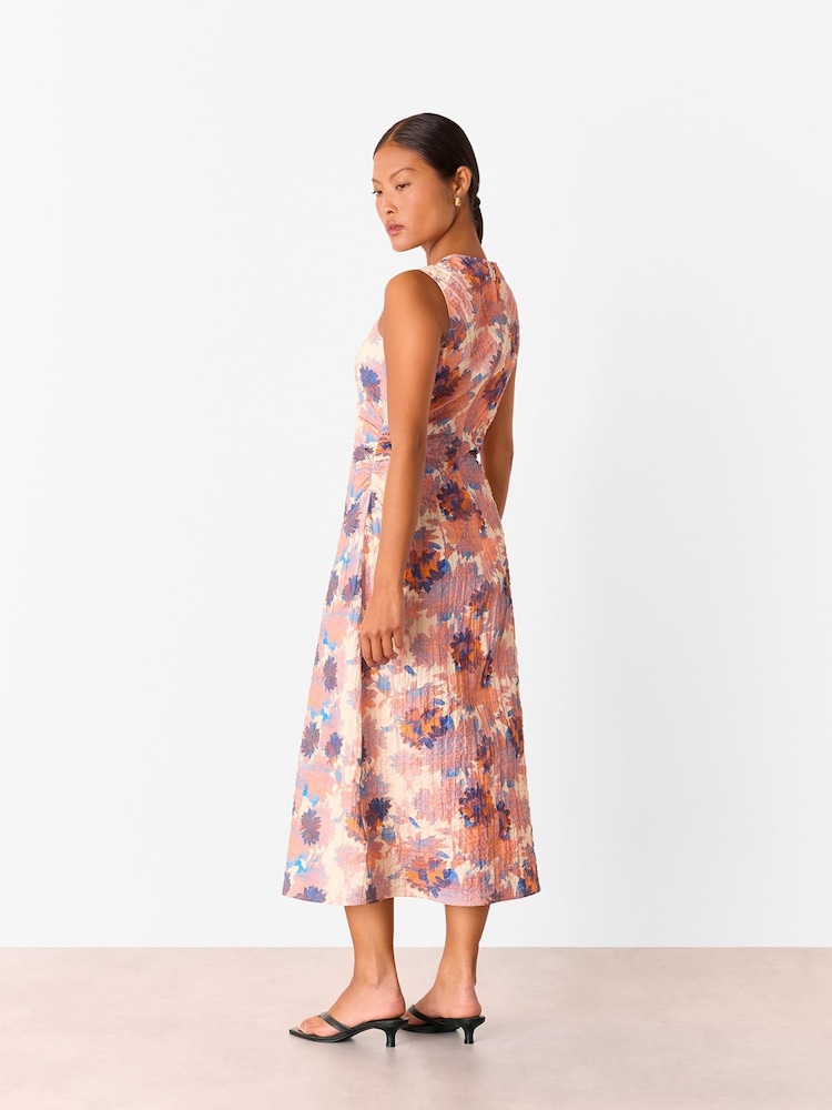 Whistles Pink Petite Floral Print Textured Midi Dress - Image 5 of 5