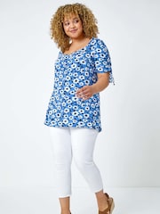 Roman White Curve Elastic Waist Cropped Denim Leggings - Image 2 of 5