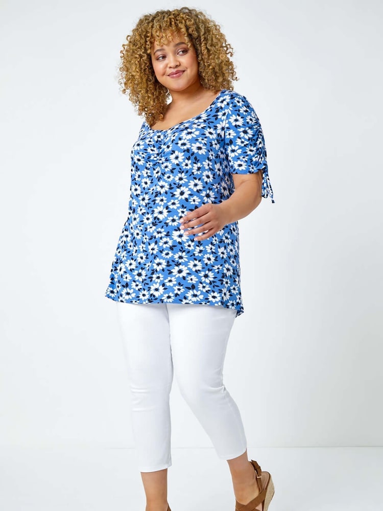 Roman White Curve Elastic Waist Cropped Denim Leggings - Image 2 of 5